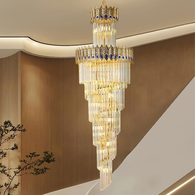 Lámpara colgante de cristal dorado con pantalla de cola de fénix dorada galvanizada, luz de techo