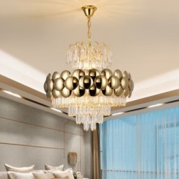 Lámpara colgante de cristal chapado en oro de lujo, lámpara de techo decorativa de 60 cm