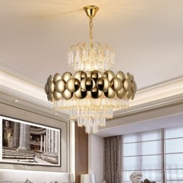 Lámpara colgante de cristal chapado en oro de lujo, lámpara de techo decorativa de 60 cm