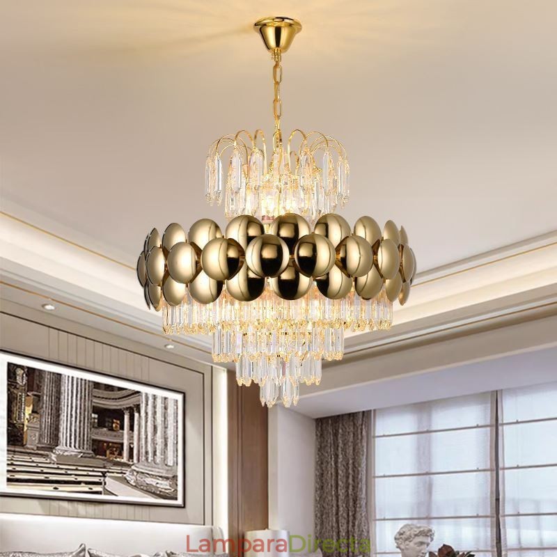 Lámpara colgante de cristal chapado en oro de lujo, lámpara de techo decorativa de 60 cm