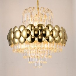 Lámpara colgante de cristal chapado en oro de lujo, lámpara de techo decorativa de 60 cm