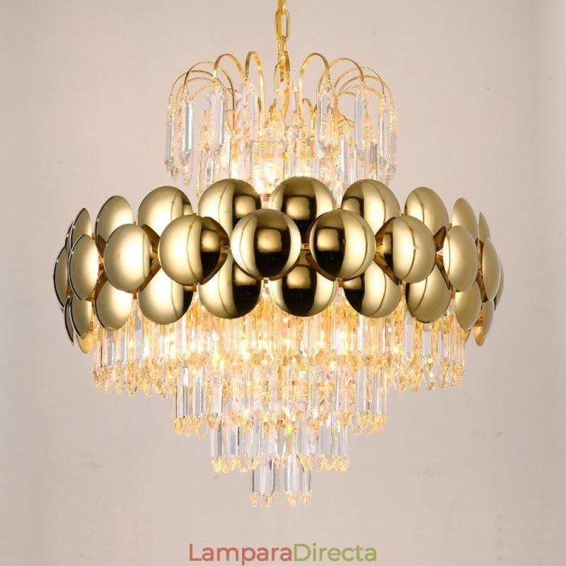 Lámpara colgante de cristal chapado en oro de lujo, lámpara de techo decorativa de 60 cm