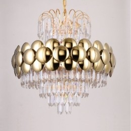 Lámpara colgante de cristal chapado en oro de lujo, lámpara de techo decorativa de 60 cm