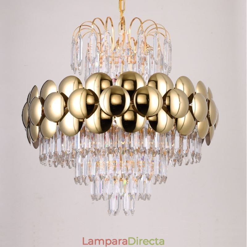 Lámpara colgante de cristal chapado en oro de lujo, lámpara de techo decorativa de 60 cm