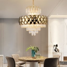 Lámpara colgante de cristal chapado en oro de lujo, lámpara de techo decorativa de 60 cm