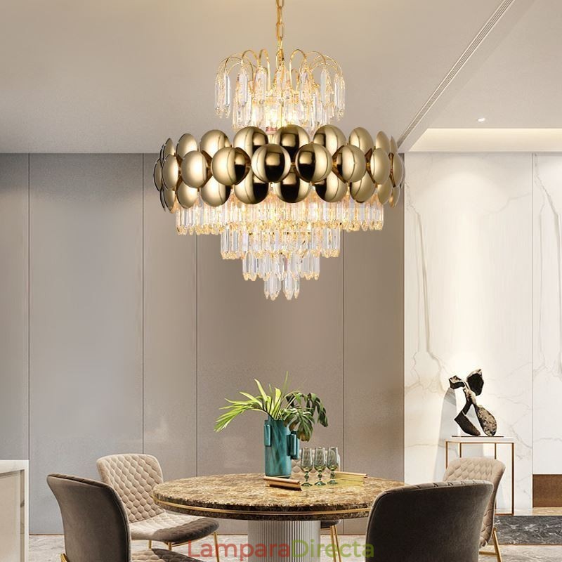 Lámpara colgante de cristal chapado en oro de lujo, lámpara de techo decorativa de 60 cm