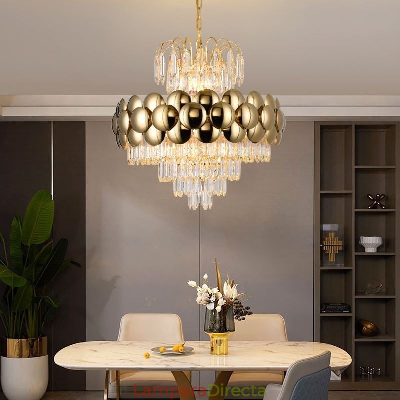 Lámpara colgante de cristal chapado en oro de lujo, lámpara de techo decorativa de 60 cm