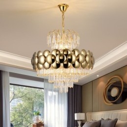 Lámpara colgante de cristal chapado en oro de lujo, lámpara de techo decorativa de 60 cm