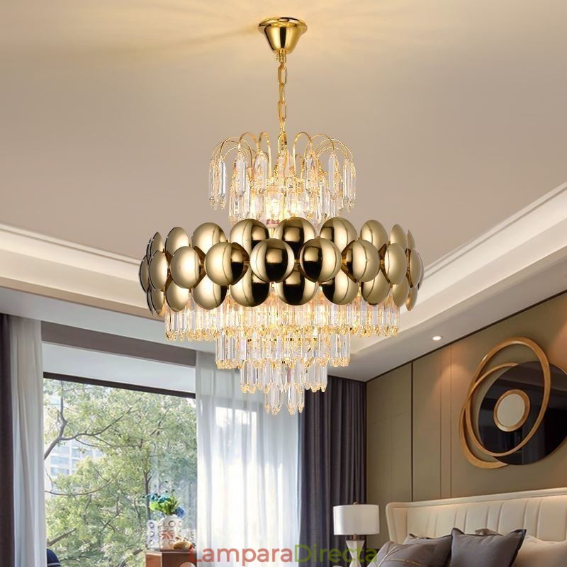 Lámpara colgante de cristal chapado en oro de lujo, lámpara de techo decorativa de 60 cm