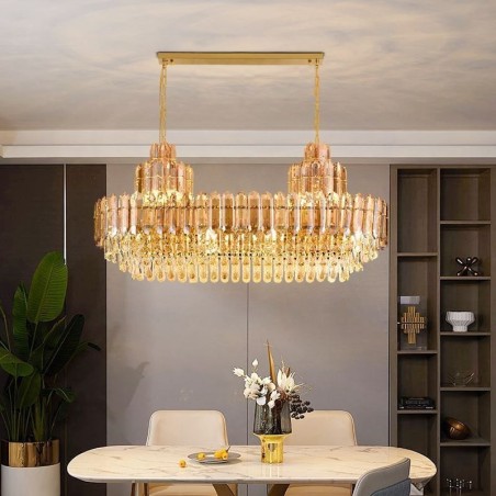 Lámpara colgante de cristal rectangular de lujo, lámpara de techo decorativa de 100 cm Lámpara colgante de cristal rectangular de lujo, lámpara de techo decorativa de 100 cm