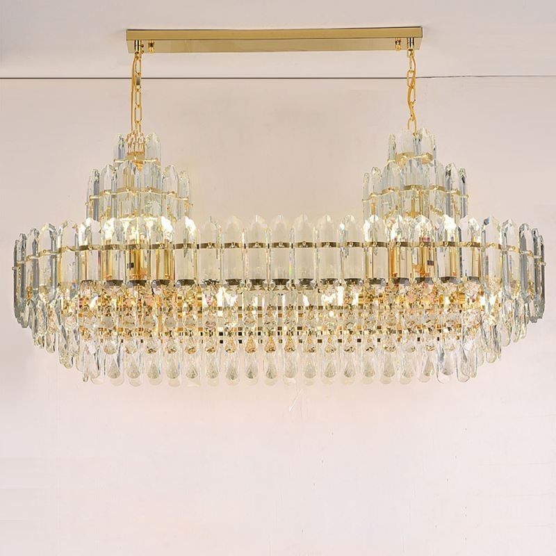 Lámpara colgante de cristal rectangular de lujo, lámpara de techo decorativa de 100 cm
