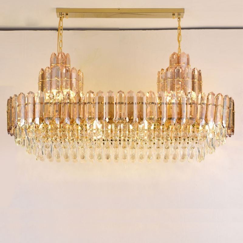 Lámpara colgante de cristal rectangular de lujo, lámpara de techo decorativa de 100 cm