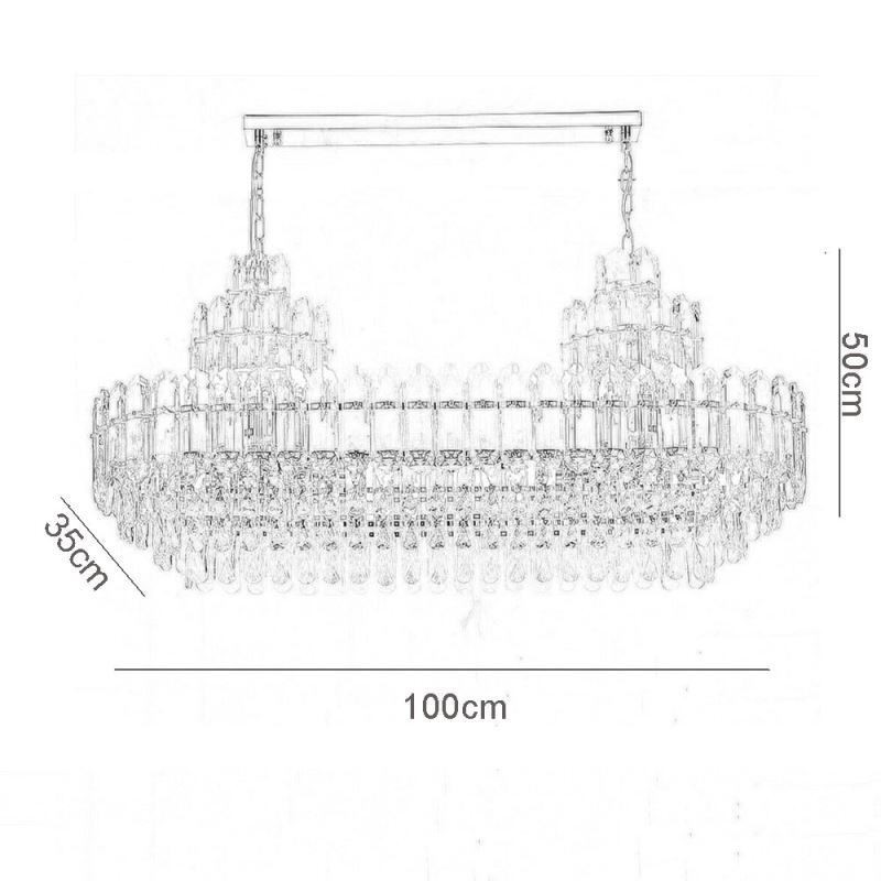 Lámpara colgante de cristal rectangular de lujo, lámpara de techo decorativa de 100 cm
