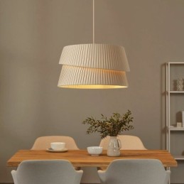 Lámpara colgante de techo estilo crema francés con pantalla de tela de doble capa