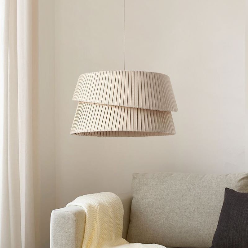 Lámpara colgante de techo estilo crema francés con pantalla de tela de doble capa