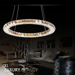 Lámpara colgante de cristal, lámparas de iluminación modernas, cristal ámbar K9, anillo único redondo de 30 cm