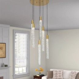 Lámpara colgante de techo con columna de cristal de cobre