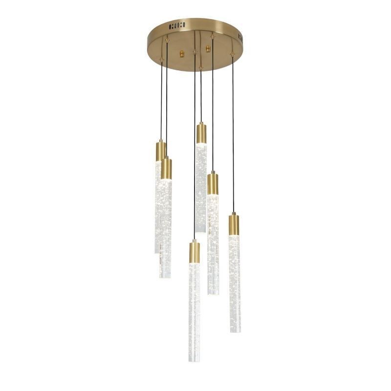 Lámpara colgante de techo con columna de cristal de cobre