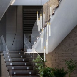 Lámpara colgante de techo con columna de cristal de cobre