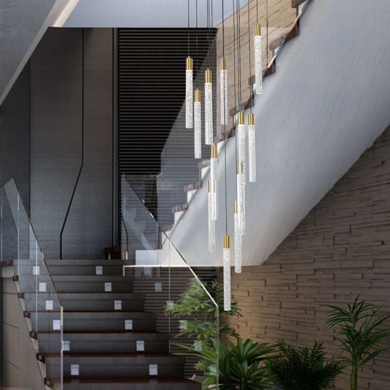 Lámpara colgante de techo con columna de cristal de cobre