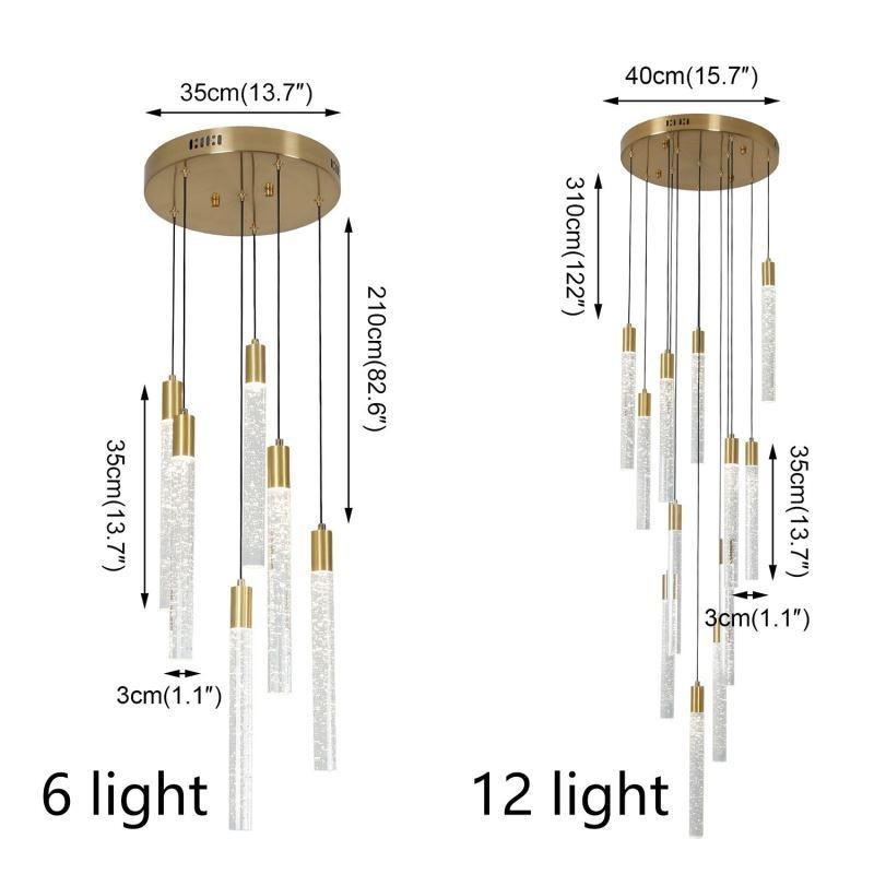 Lámpara colgante de techo con columna de cristal de cobre
