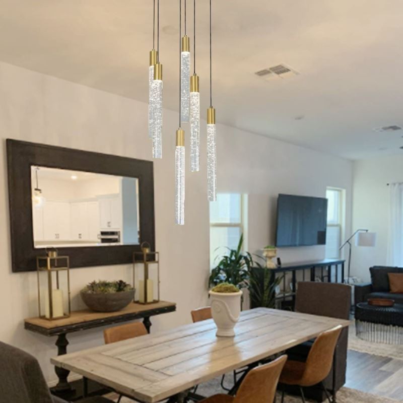 Lámpara colgante de techo con columna de cristal de cobre