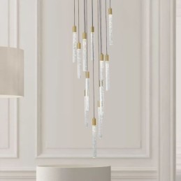 Lámpara colgante de techo con columna de cristal de cobre