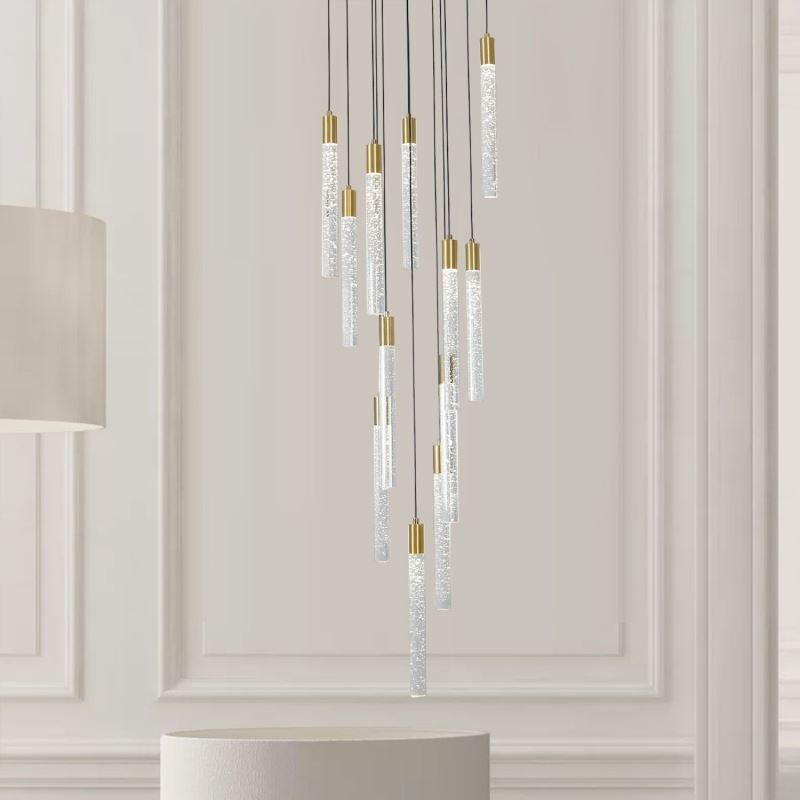 Lámpara colgante de techo con columna de cristal de cobre