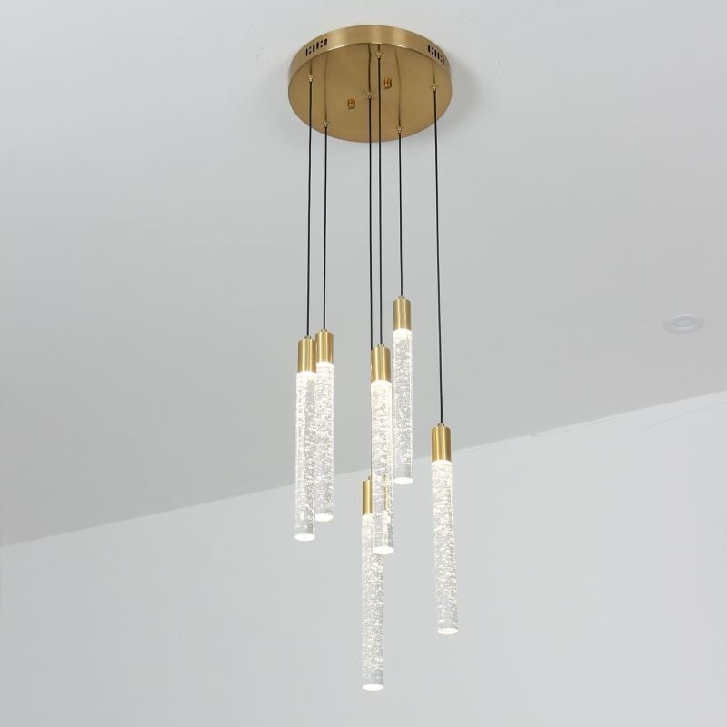 Lámpara colgante de techo con columna de cristal de cobre