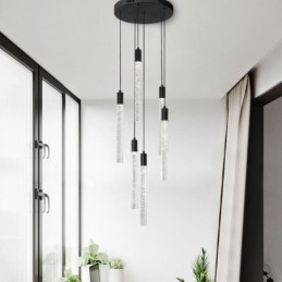 Lámpara colgante de cristal negro con forma de columna y luz de techo