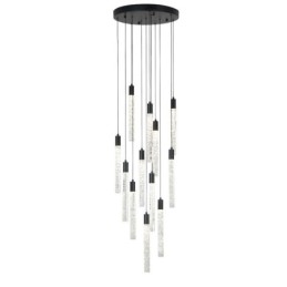 Lámpara colgante de cristal negro con forma de columna y luz de techo
