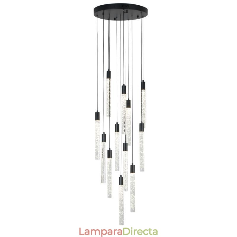 Lámpara colgante de cristal negro con forma de columna y luz de techo