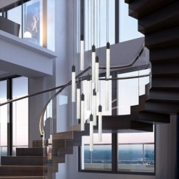Lámpara colgante de cristal negro con forma de columna y luz de techo