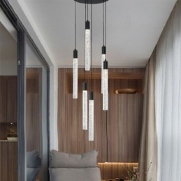 Lámpara colgante de cristal negro con forma de columna y luz de techo