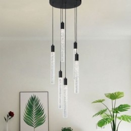 Lámpara colgante de cristal negro con forma de columna y luz de techo