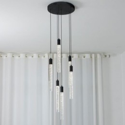 Lámpara colgante de cristal negro con forma de columna y luz de techo