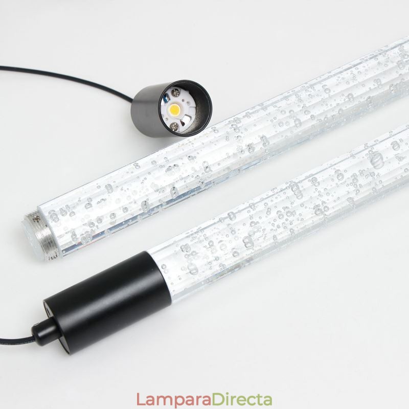 Lámpara colgante de cristal negro con forma de columna y luz de techo