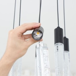 Lámpara colgante de cristal negro con forma de columna y luz de techo