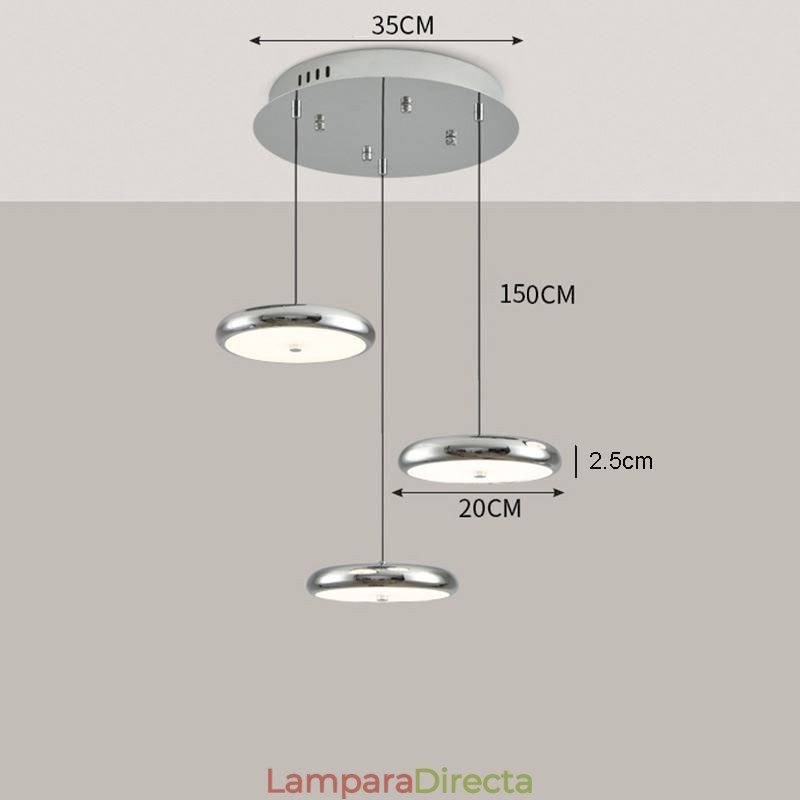 Lámpara colgante redonda de tres cabezas