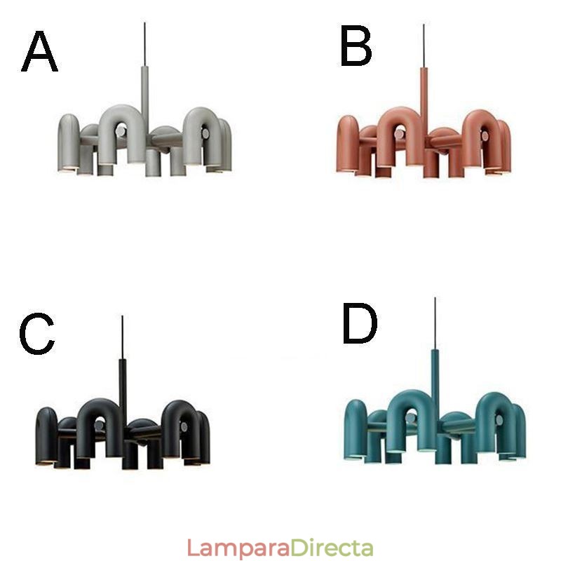 Lámpara colgante redonda de hierro forjado en forma de U, lámpara de techo con pantalla giratoria de 90°