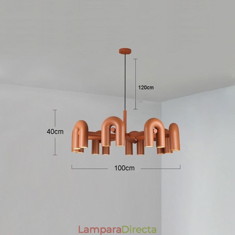 Lámpara colgante redonda de hierro forjado en forma de U, lámpara de techo con pantalla giratoria de 90°