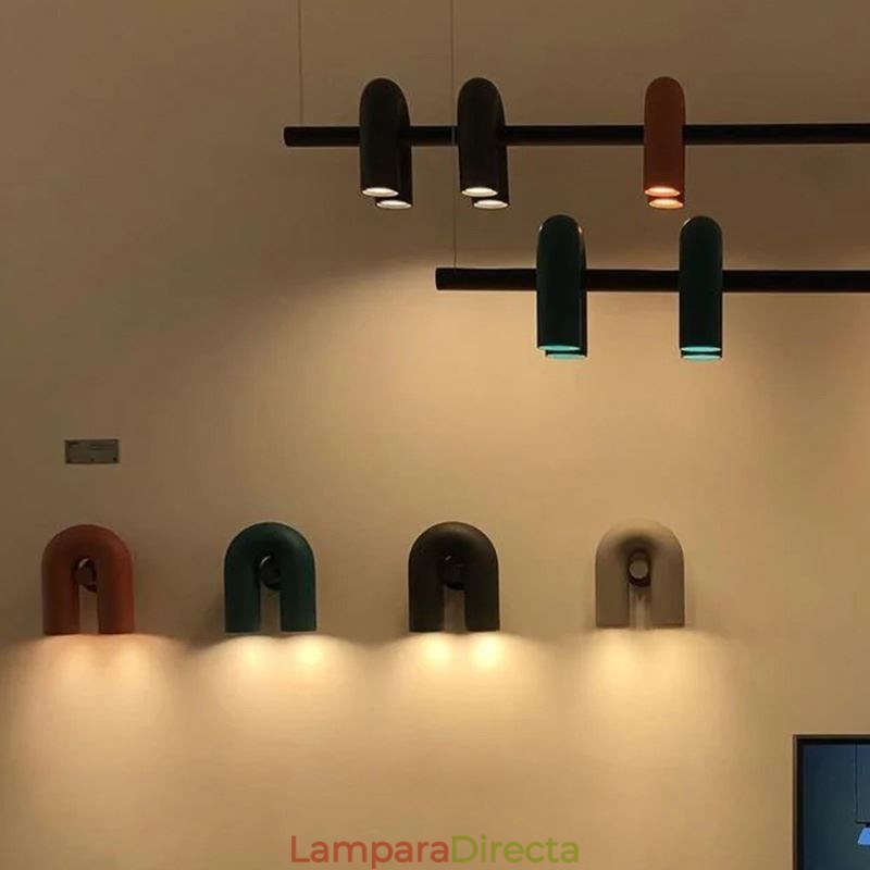 Lámpara de techo de hierro forjado en forma de U, lámpara colgante con pantalla giratoria de 90°