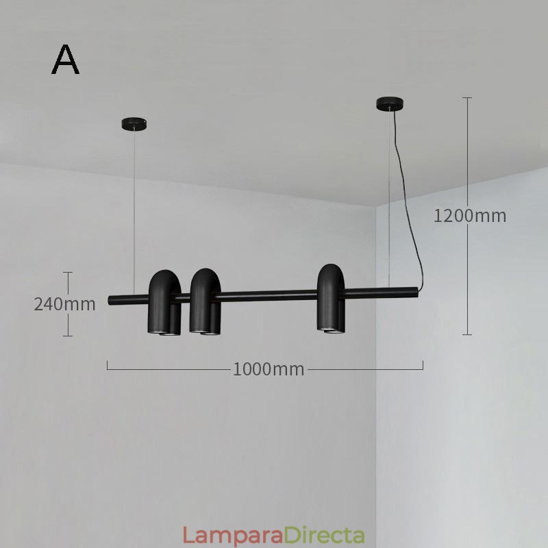Lámpara de techo de hierro forjado en forma de U, lámpara colgante con pantalla giratoria de 90°