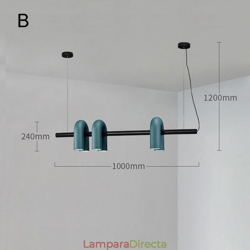 Lámpara de techo de hierro forjado en forma de U, lámpara colgante con pantalla giratoria de 90°