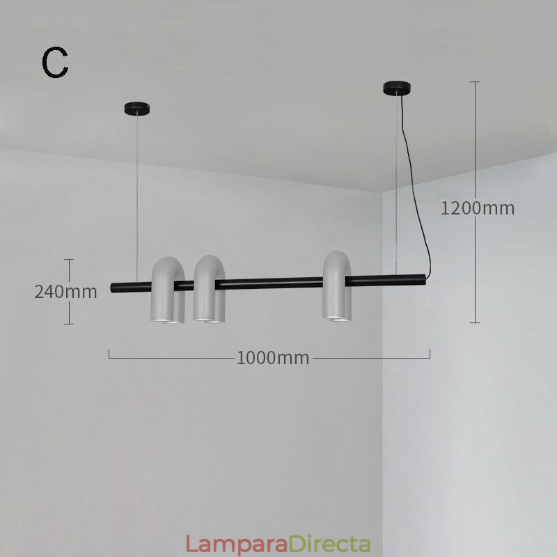 Lámpara de techo de hierro forjado en forma de U, lámpara colgante con pantalla giratoria de 90°