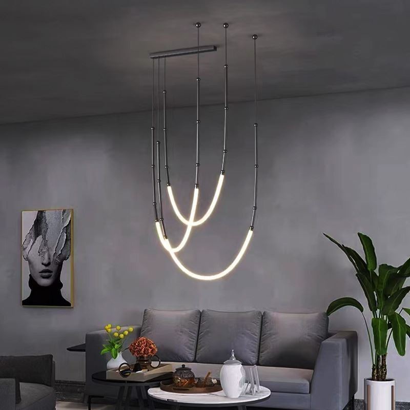Lámpara colgante Creative Line de bambú, luz de techo, negro y dorado