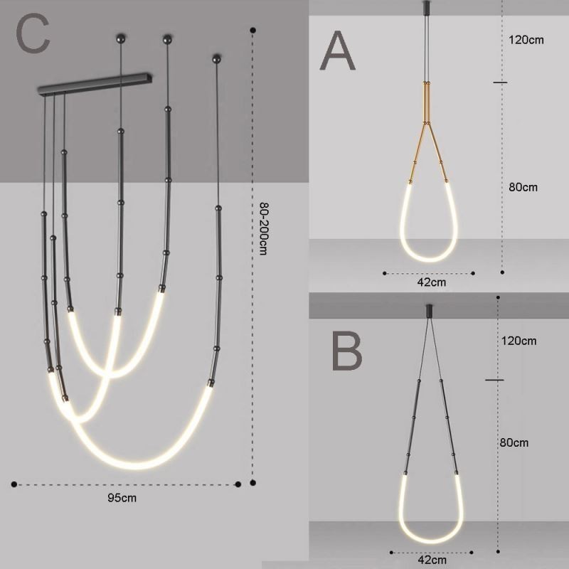 Lámpara colgante Creative Line de bambú, luz de techo, negro y dorado