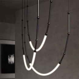 Lámpara colgante Creative Line de bambú, luz de techo, negro y dorado