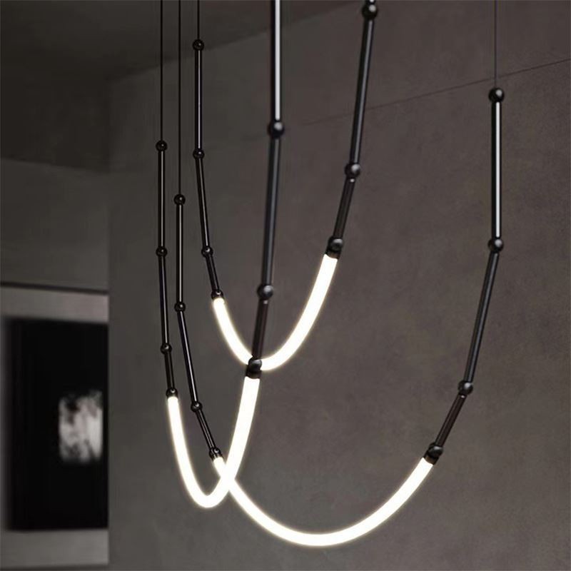 Lámpara colgante Creative Line de bambú, luz de techo, negro y dorado