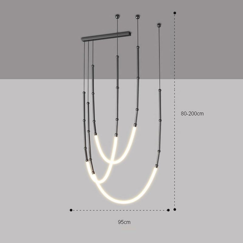 Lámpara colgante Creative Line de bambú, luz de techo, negro y dorado